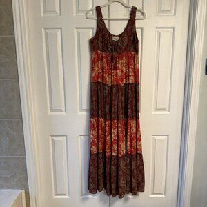Denim & Supply Ralph Lauren Red Boho Tiered Maxi Babydoll Dress Small